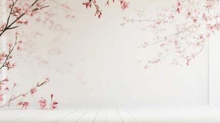 Cherry blossom room interior, peaceful, calm, modern style, for product display, background, backdrop