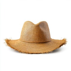 Vintage straw hat with frayed edges, embodying summer fashion, casual style, perfect for beach holidays and sun protection