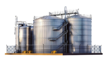 Industrial Storage Tanks: A striking visual of metallic silos and industrial storage tanks, set against a pristine backdrop.