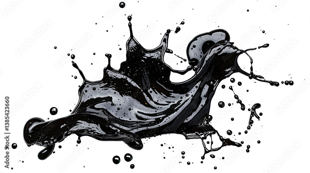 Poster black splash in motion: a dynamic capture of a black liquid splash, frozen in time, showcasing the r
