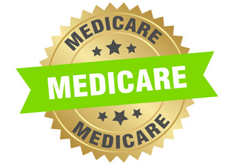 medicare. medicare round green and gold label isolated on transparent background