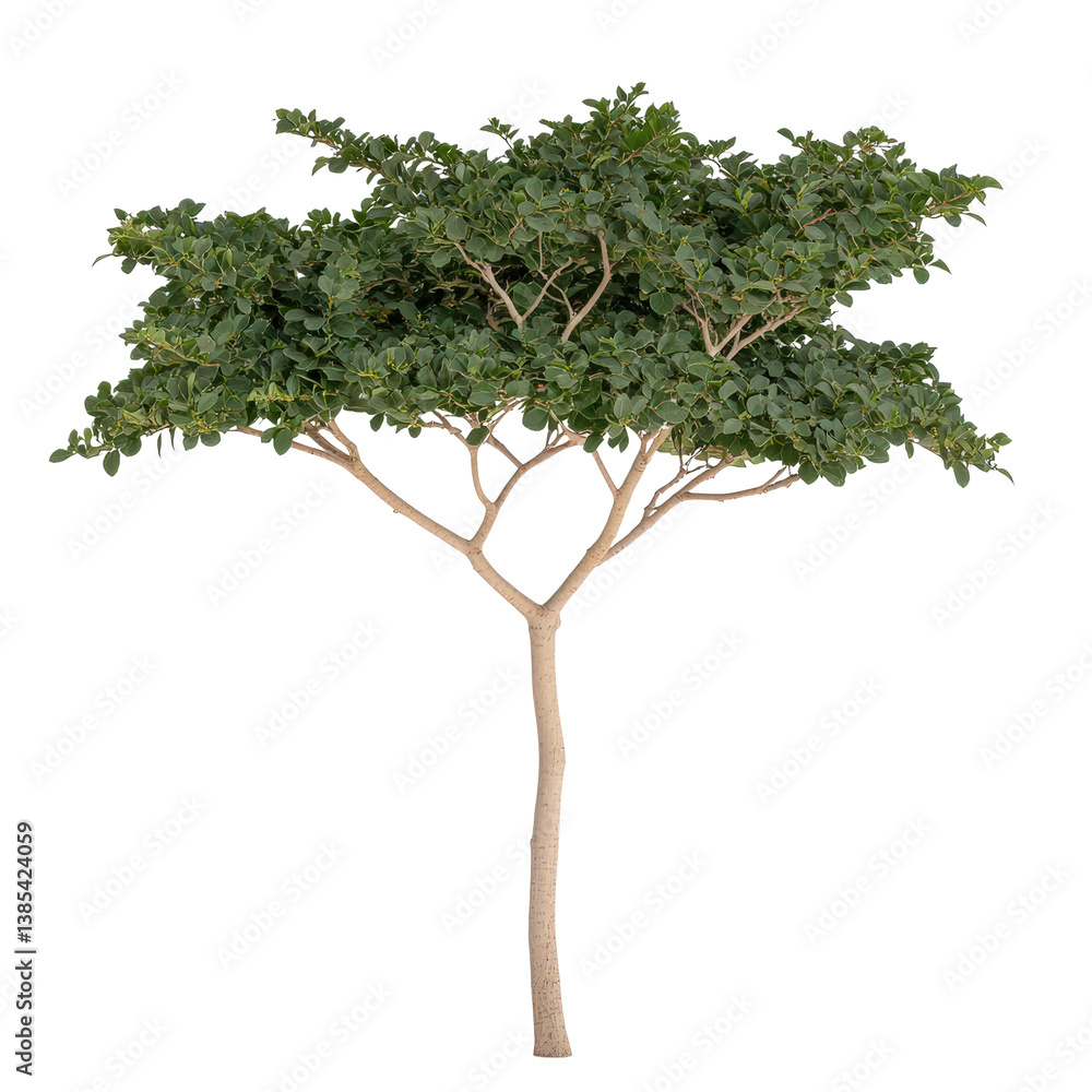 Poster lush green tree with vibrant foliage and architectural branch structure in natural setting
