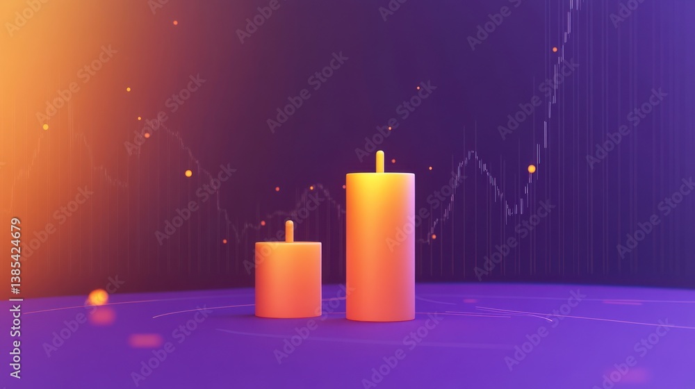 Aufkleber abstract candles with stock market chart background. possible use stock photo for finance or design 