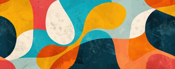 Retro vintage dynamic curve wave abstract simple paint brush inspired backgrounds bold colors shapes pattern symmetry 70s 60s.