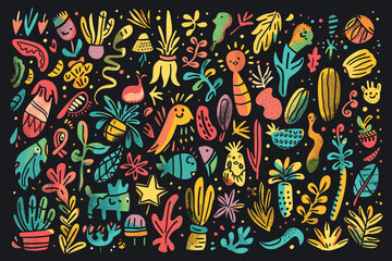 Colorful vector doodle cartoon set of Candies theme items, objects and symbols