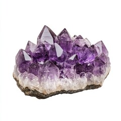 Fototapeta premium Stunning purple amethyst crystal cluster, symbolizing tranquility and spiritual growth, perfect for meditation or gift-giving occasions