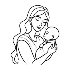 Continuous line drawing mom silhouette.