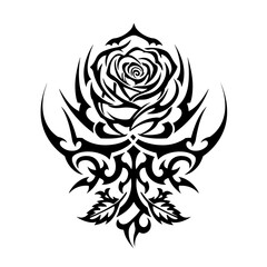 Black tribal rose tattoo design with intricate details  