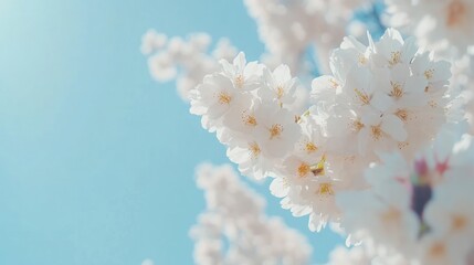 Spring Cherry Blossoms Against a Light Blue Sky. Possible use Nature background, spring poster
