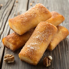 Sweet Sugar Coated Pastry Sticks on Wooden Background