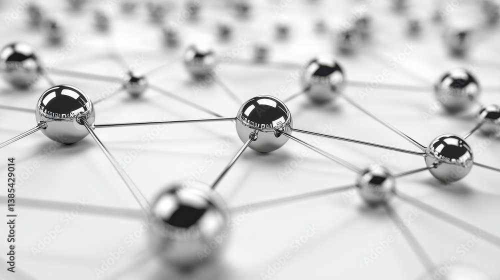 Poster chrome network structure with abstract connections on white background