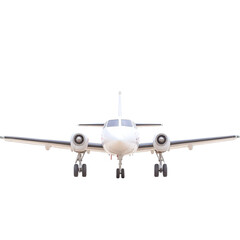 Fototapeta premium Front view of a sleek modern aircraft ready for takeoff on a clear blue sky background