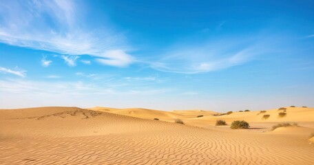 Fototapeta premium Desert landscape with blue sky on the background.