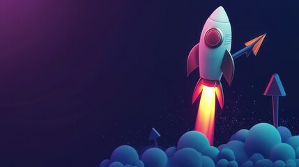 Rocket launch, growth, futuristic, digital art, background, illustration