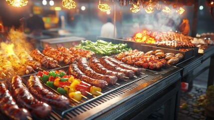 Naklejka premium Night Market Delights: A Feast of Grilled Delicacies
