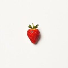 A single strawberry in close-up, isolated on a white background. Featuring smooth texture and vibrant red color