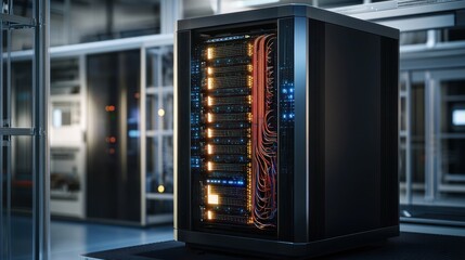 Illuminated Server Rack in Modern Data Center