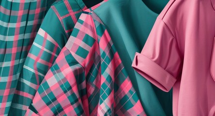 Plaid pattern in teal and pink clothing in illustration background