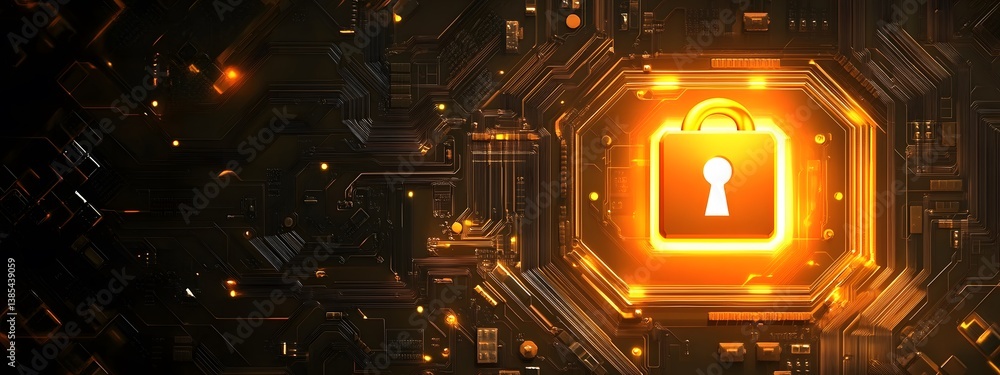 Poster abstract background of virtual padlock symbolizes the importance of cybersecurity, the idea of ​​fut
