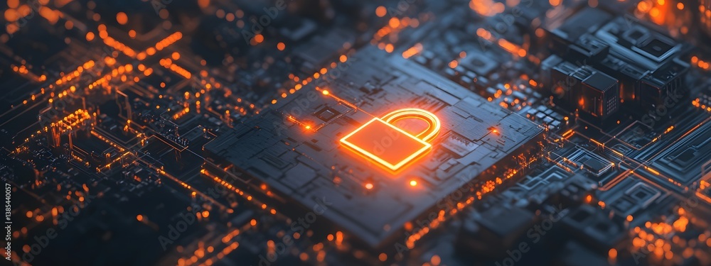 Poster abstract background of virtual padlock symbolizes the importance of cybersecurity, the idea of ​​fut