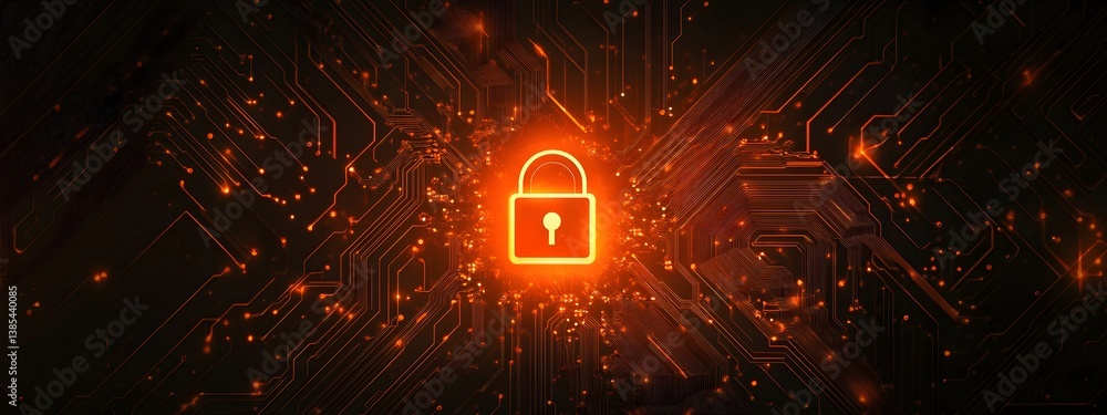 Poster abstract background of virtual padlock symbolizes the importance of cybersecurity, the idea of ​​fut