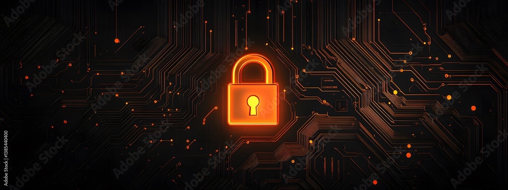 Poster abstract background of virtual padlock symbolizes the importance of cybersecurity, the idea of ​​fut