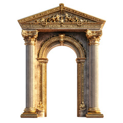 Obraz premium Golden ancient archway, ornate stone entrance, classical architecture, decorative portal