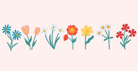 Seamless floral border. Vector floral pattern for printing on fabric, paper, banner, poster, announcements, promotions, congratulations and greetings.Universal layout with flowers. Horizontal 
