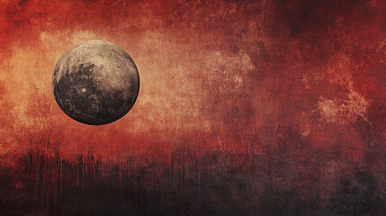 Blood Moon with a faint halo in the middle-left background