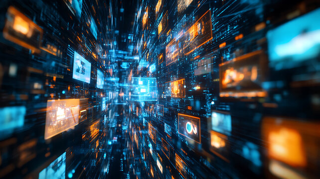 An AI powered system automating news generation by analyzing real time media feeds and breaking news data, futuristic AI-driven news platform, Media technology style