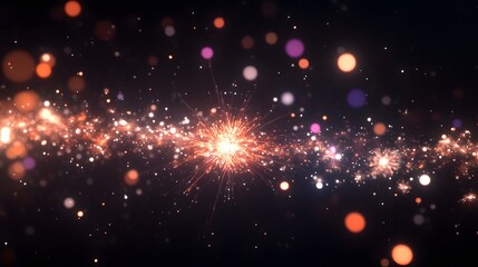 A series of sparkling fireworks exploding in the clear night sky with brilliant colors lighting up the dark sky