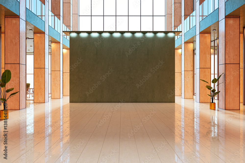 Aufkleber modern indoor room with large blank green wall for poster mockup or display presentation under spotl