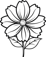 Cosmos flower outline icon, open petal structure, thin black lines, white background