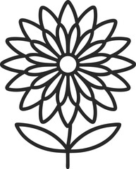 Adobe Illustrator ArtworkAster flower outline icon, daisy-like structure, minimal art style, white background