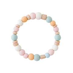 Obraz premium Colorful wooden beads arranged in a playful circular pattern. Perfect for crafting or children's activities, showcasing creativity and fun with a vibrant design.