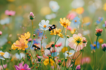 AI-generated photo with Bees Collecting Nectar in a Vibrant Wildflower Field