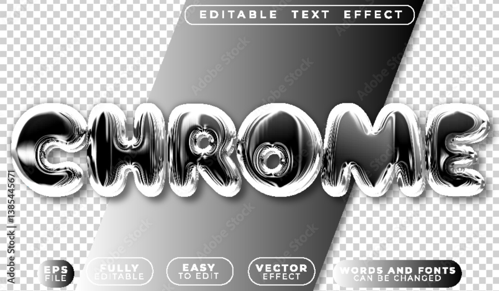 Poster chrome metallic fully editable vector text file