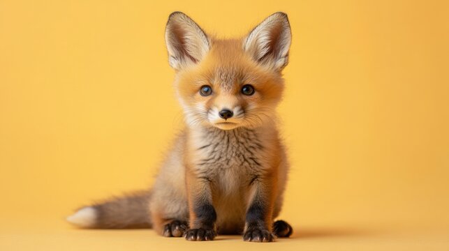Lindo retrato de cuerpo entero de un beb&eacute; zorro del desierto sobre un fondo rosa claro para la educaci&oacute;n sobre la vida silvestre y la protecci&oacute;n de los animales.