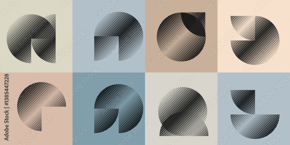 Poster modern artistic layout set with semicircle design elements . many lines form half circles in art sty