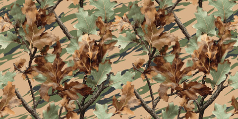 Oak tree leaves forest camouflage pattern. Hunting and military uniform. Hunting camouflage. Vector forest leaves texture. Digital camouflage. Woodland 