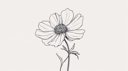 Simple line art drawing of a cosmos flower