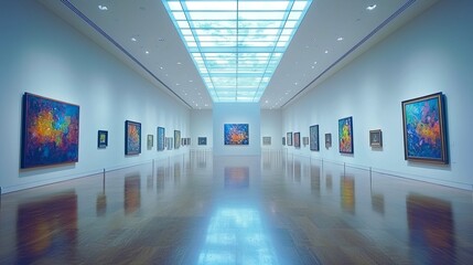 Fototapeta premium A Serene Art Gallery: Modern Architecture and Captivating Artwork on Display