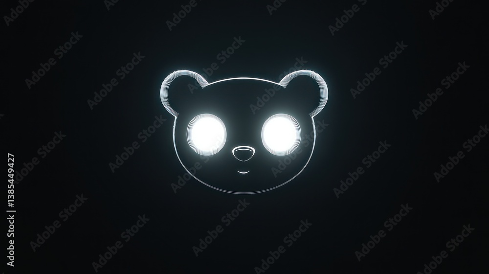 Poster glowing panda head icon on dark background, simple digital design, possible use in app or website