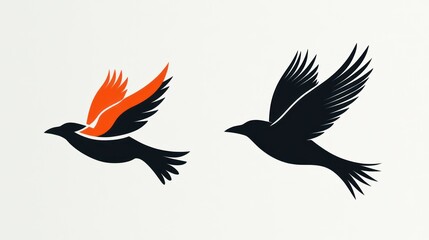 Obraz premium Two birds in flight, silhouette design