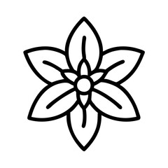 clematis flower vector icon, simple black outline line icon of clematis flower, flower vector line art icon