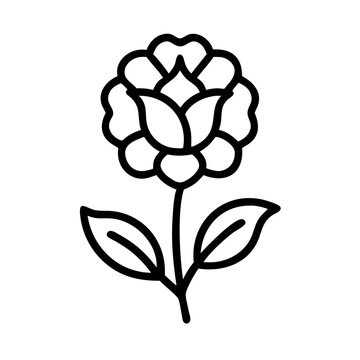 recommend clip art: carnation flower vector icon, simple black outline line icon of carnation flower, flower vector line art icon
