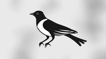 Fototapeta premium Black and White Bird Silhouette Against Light Gray Background