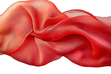 A close-up view of a bright red cloth on a white background