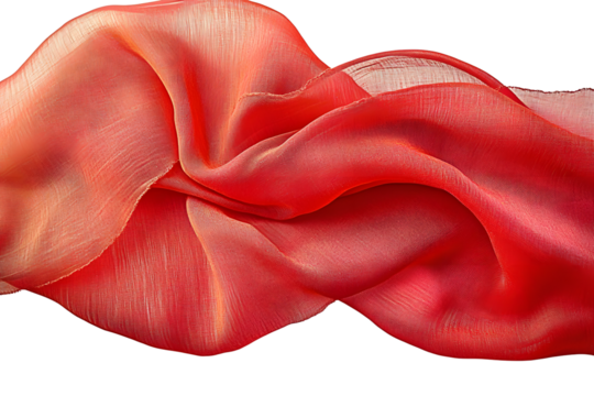 A close-up view of a bright red cloth on a white background