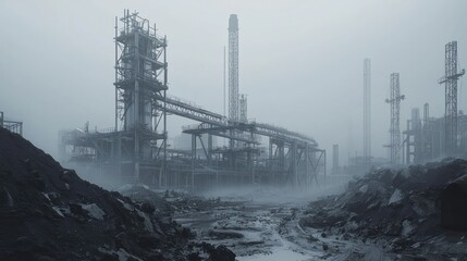 Obraz premium Foggy Industrial Landscape: A Post-Industrial Wasteland